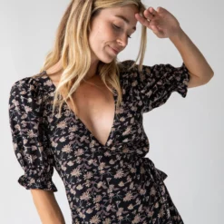 Natural Life Sophia Wrap Midi Dress - Tan Grey Leaf -Natural Life Shop 484A7790 20copy