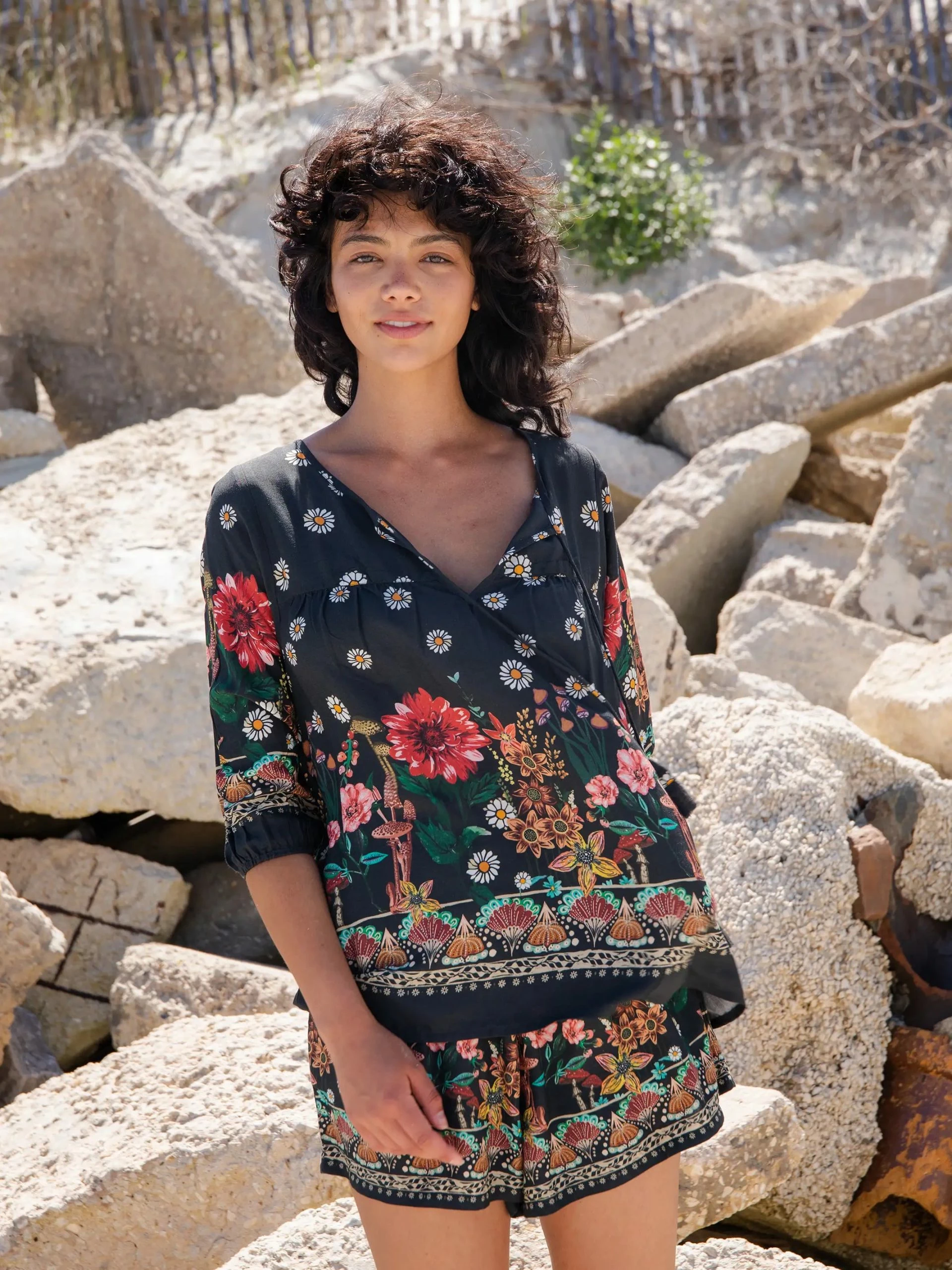 Natural Life Maribel Shorts - Black Floral Mushroom 4 Natural Life Maribel Shorts - Black Floral Mushroom - Image 2