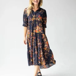 Natural Life Rebecca Tiered Dress - Navy Red Bouquets -Natural Life Shop 484A8746 20copy scaled