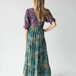 Natural Life Collette Tiered Maxi Dress - Navy Turquoise Floral -Natural Life Shop 484A8833 scaled