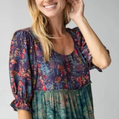 Natural Life Collette Tiered Maxi Dress - Navy Turquoise Floral -Natural Life Shop 484A8840 scaled