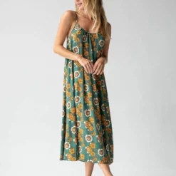 Natural Life Lizzie Midi Dress - Green Orange Floral