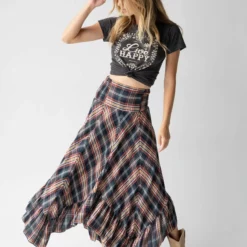 Natural Life Feelin' Alive Convertible Midi Skirt - Navy Plaid
