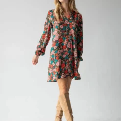 Natural Life Ansley Woven Tunic Shirt Dress - Coral Turquoise Floral -Natural Life Shop 484A8955 scaled