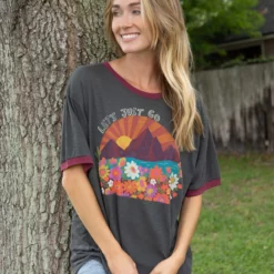 Natural Life Ringer Oversized Tee Shirt - Let's Just Go