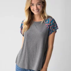 Natural Life Daphne Mixed Print Top - Teal Turquoise