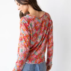 Natural Life Lily Printed Knit Long Sleeve Tee Shirt - Bright Pink Red Floral -Natural Life Shop 484A9517 20copy