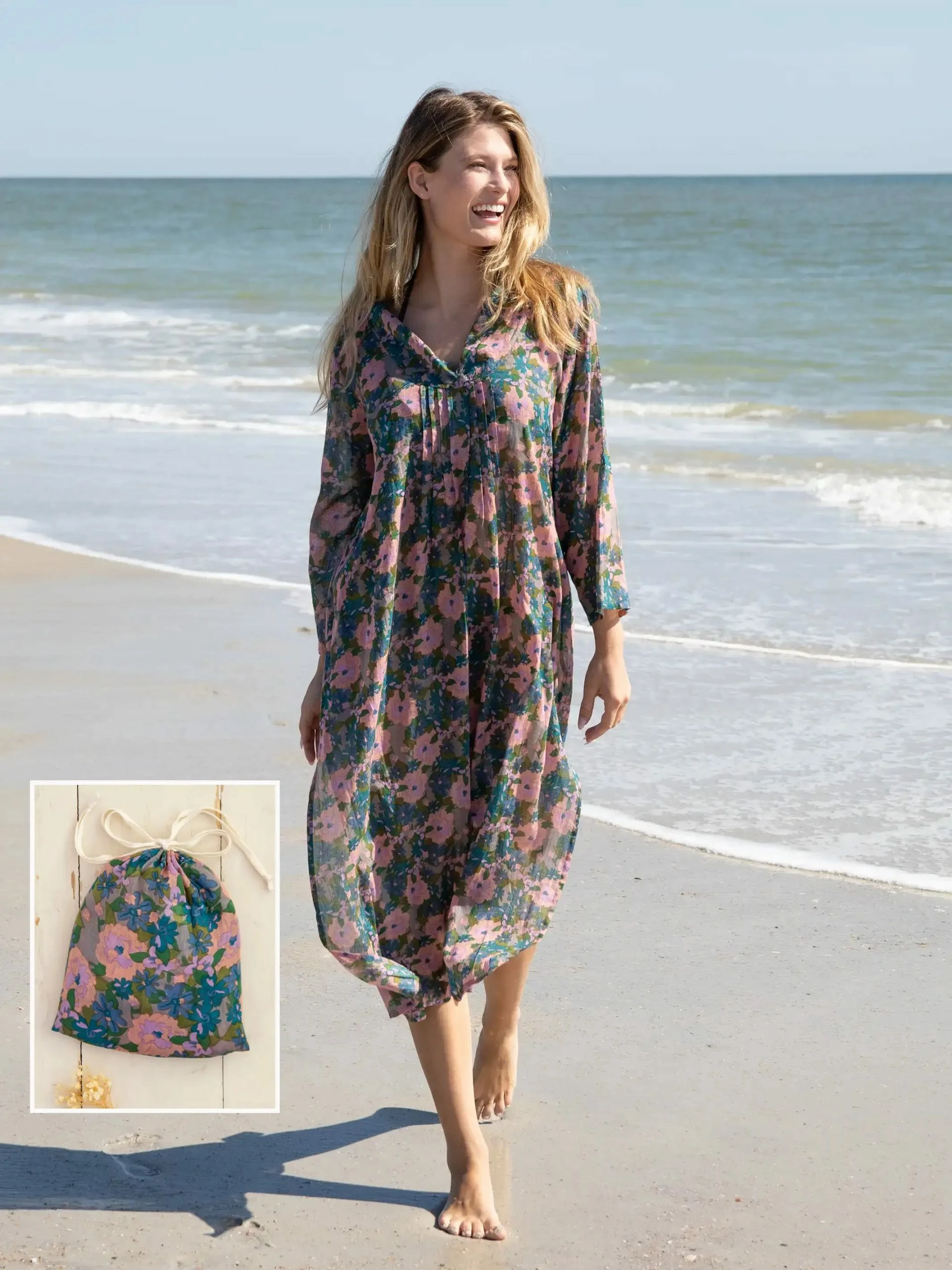 Natural Life Kaftan-In-A-Bag - Pink Blue Floral 3 Natural Life Kaftan-In-A-Bag - Pink Blue Floral