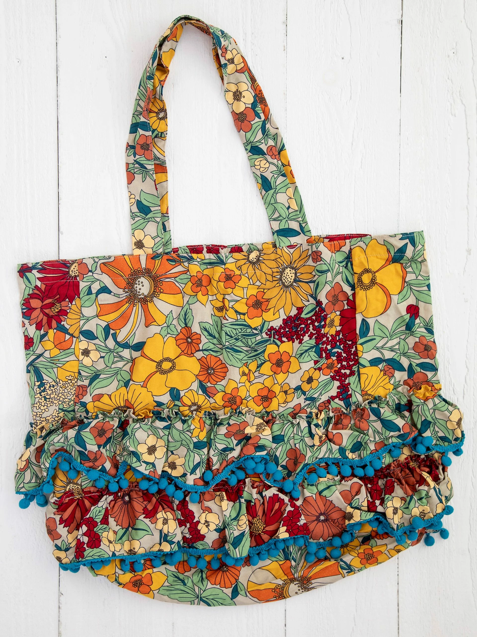 Natural Life Ruffle Tote Bag - Gold Vintage Floral 6 Natural Life Ruffle Tote Bag - Gold Vintage Floral - Image 4