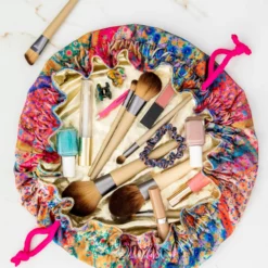 Natural Life Drawstring Velvet Cosmetic Pouch - Folk Flower