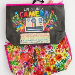 Natural Life Recycled Zipper Pouch - Life Is Like A Camera -Natural Life Shop BAG000078 google scaled