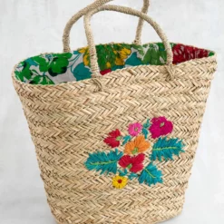 Natural Life Embroidered Straw Tote