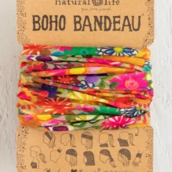 Natural Life Full Boho Bandeau® Headband - Floral Printed Blue Cream