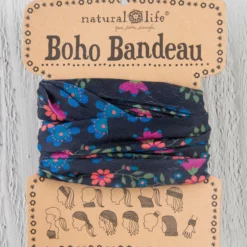 Natural Life Full Boho Bandeau® Headband - Black Green Ivy Floral
