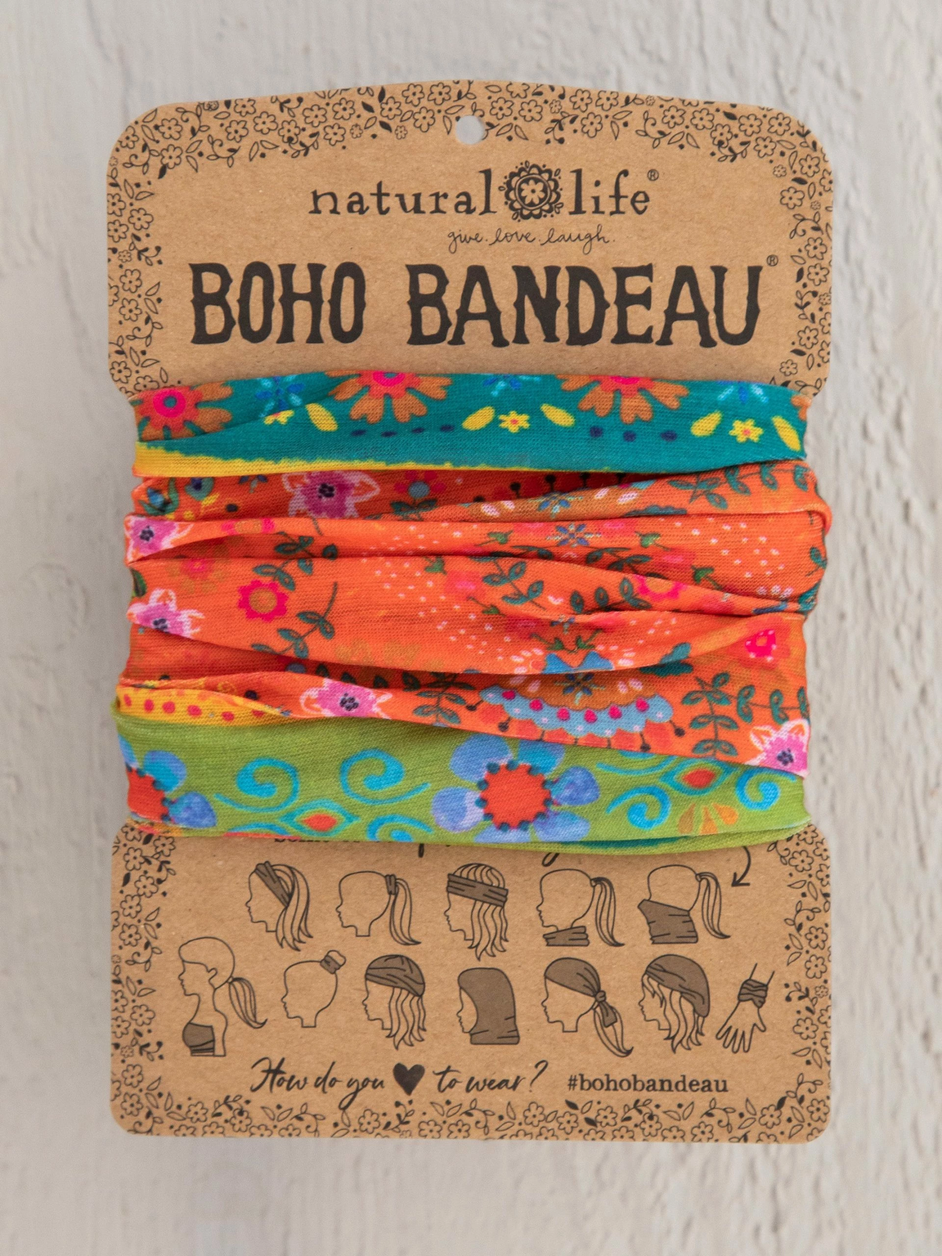 Natural Life Full Boho Bandeau® Headband - Orange Green Border 3 Natural Life Full Boho Bandeau® Headband - Orange Green Border