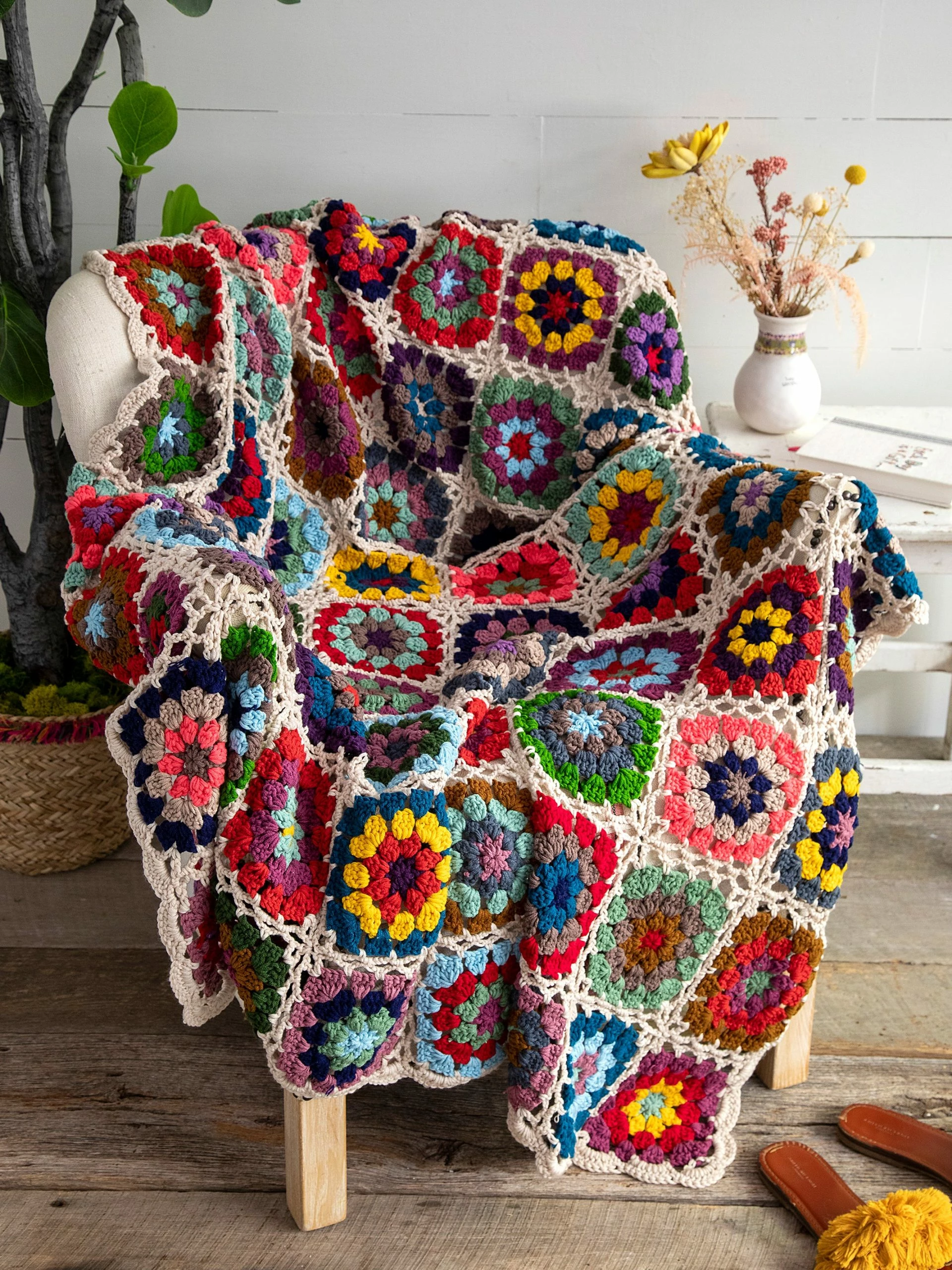 Natural Life Granny Square Crochet Throw Blanket - Multicolored 5 Natural Life Granny Square Crochet Throw Blanket - Multicolored - Image 3