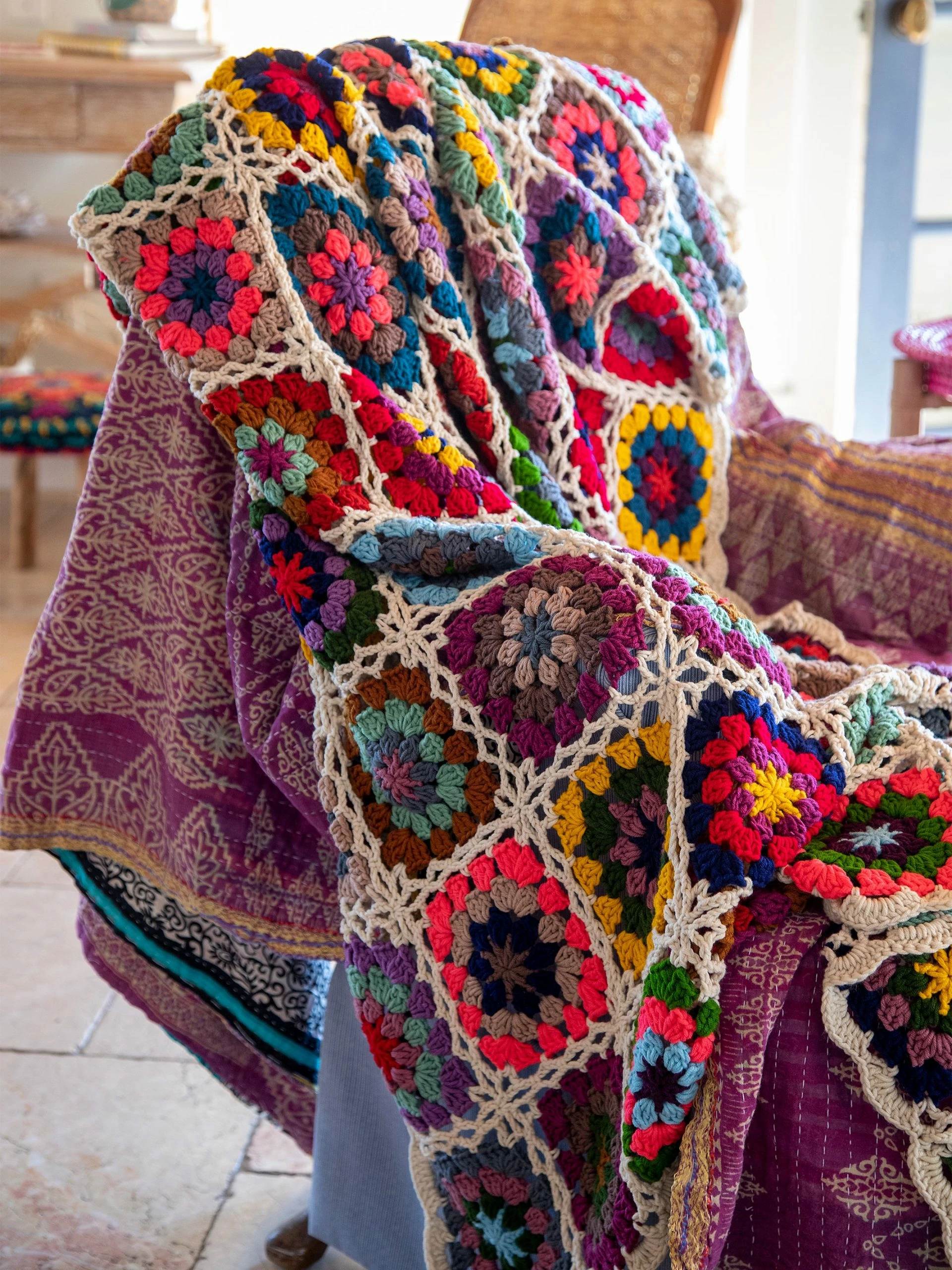 Natural Life Granny Square Crochet Throw Blanket - Multicolored 4 Natural Life Granny Square Crochet Throw Blanket - Multicolored - Image 2