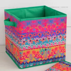 Natural Life Collapsible Storage Cubes, Set Of 2 - Floral Border