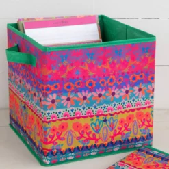 Natural Life Collapsible Storage Cubes, Set Of 2 - Floral Border -Natural Life Shop BSKT000013 3 scaled