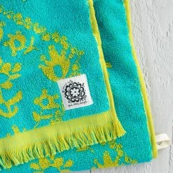 Natural Life Cotton Bungalow Beach Towel - Turquoise Mandala Border -Natural Life Shop BTWL000048 1 scaled