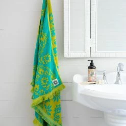 Natural Life Cotton Bungalow Beach Towel - Turquoise Mandala Border -Natural Life Shop BTWL000048 scaled
