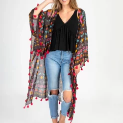 Natural Life Nandita Vintage Kimono - Charcoal Border Print -Natural Life Shop Border Print Kimono Charcoal Border Print A1 scaled