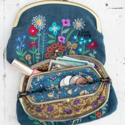 Natural Life Embroidered Coin Purse - Washed Navy