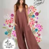 Natural Life Knit V-Neck Jumpsuit - Cinnamon -Natural Life Shop Cinnamon KnitJumpsuit Flowers scaled
