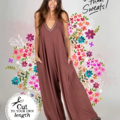 Natural Life Knit V-Neck Jumpsuit - Cinnamon