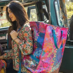 Natural Life XL Backpack Tote Bag - Washed Black Rose Patchwork