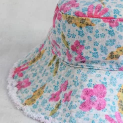 Natural Life Canvas Bucket Hat - Blue Pink Daisies