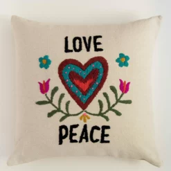 Natural Life Hand Embroidered Pillow - Love Peace -Natural Life Shop Hand Embroidered Pillow Love Peace 20Love Peace A2 scaled