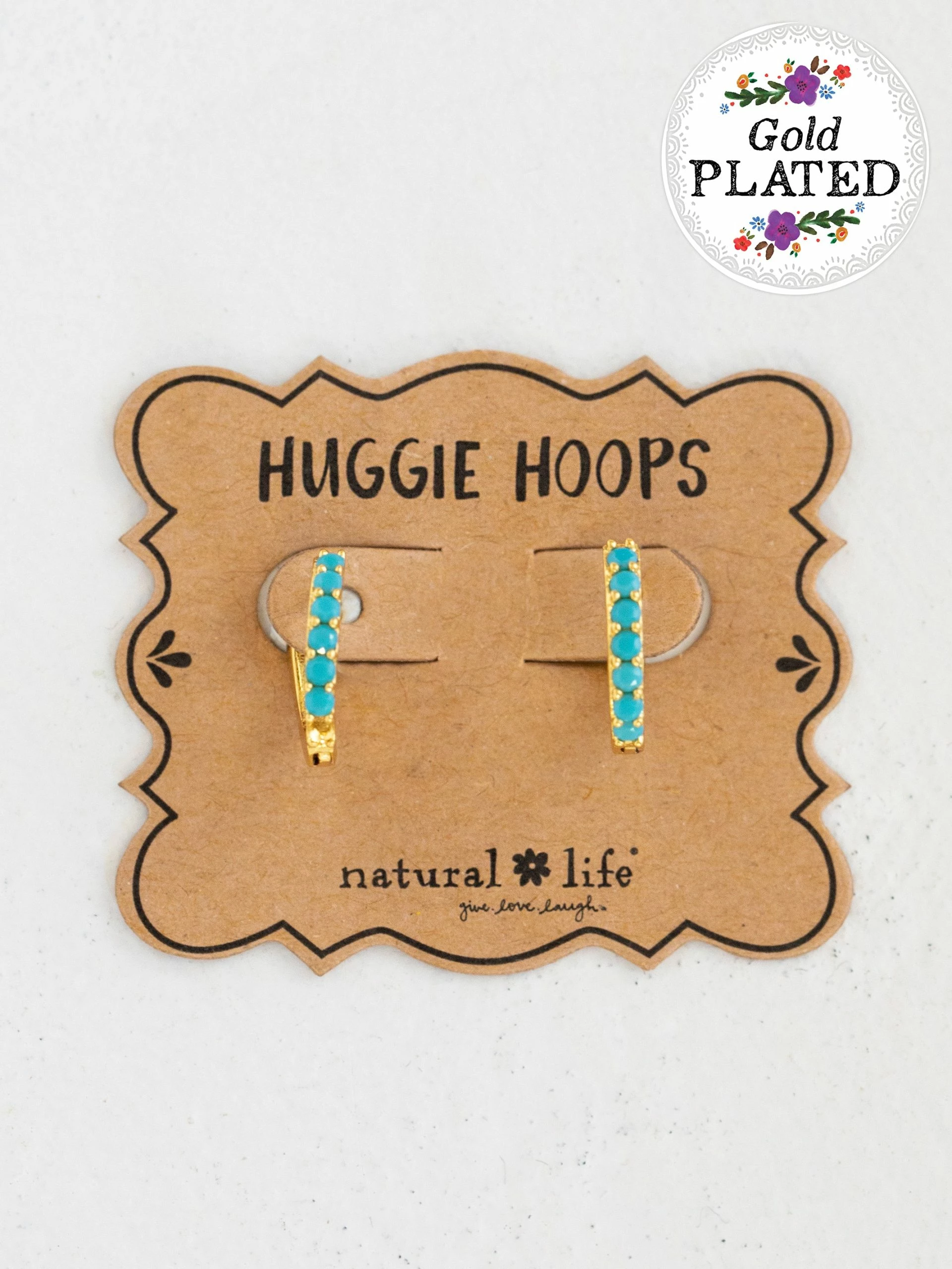 Natural Life Huggie Hoop Earrings - Turquoise 5 Natural Life Huggie Hoop Earrings - Turquoise - Image 3