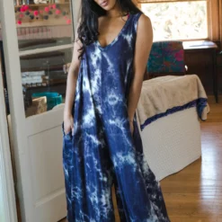 Natural Life Knit V-Neck Jumpsuit - Midnight Tie-Dye -Natural Life Shop JUMP000236 google scaled