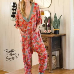 Natural Life Charlie V-Neck Jumpsuit - Bright Pink Floral