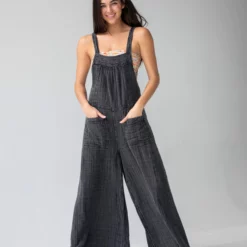 Natural Life Dakota Tie Gauze Overall - Washed Black -Natural Life Shop JUMP000291 alt scaled