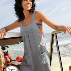 Natural Life Dakota Tie Gauze Overall - Light Blue