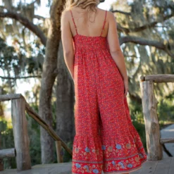 Natural Life Jamie V-Neck Jumpsuit - Red Floral Border -Natural Life Shop JUMP243 A2 scaled