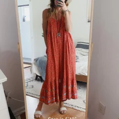 Natural Life Jamie V-Neck Jumpsuit - Red Floral Border -Natural Life Shop JUMP243 ALT scaled