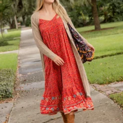 Natural Life Jamie V-Neck Jumpsuit - Red Floral Border -Natural Life Shop JUMP243 scaled