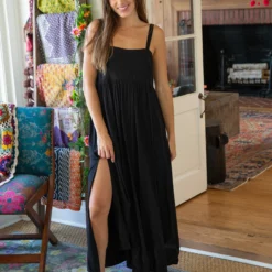 Natural Life Patti Side Slit Maxi Dress - Black