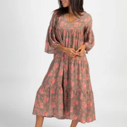 Natural Life Charlotte Midi Dress - Coral Floral -Natural Life Shop LHDRS1103 scaled