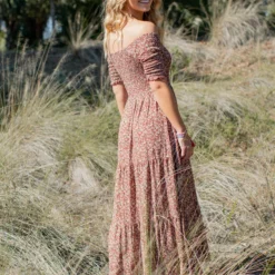 Natural Life Daisy Tiered Midi Dress - Rusty Floral -Natural Life Shop LHDRS1293 A2 scaled