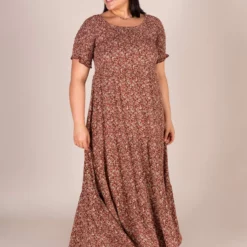 Natural Life Daisy Tiered Midi Dress - Rusty Floral -Natural Life Shop LHDRS1293 Daisy Dress Rust L XL scaled