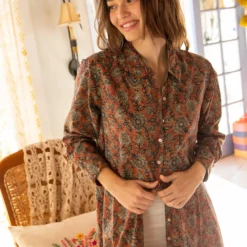 Natural Life Drew Cotton Shirt Dress - Rusty Floral