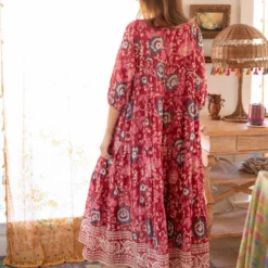 Natural Life Auguste Boho Maxi Dress - Red Pink Border -Natural Life Shop LHDRS1751 2 scaled