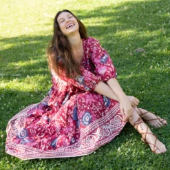 Natural Life Auguste Boho Maxi Dress - Red Pink Border -Natural Life Shop LHDRS1751 4 scaled
