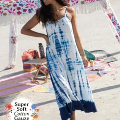 Natural Life Coco Cotton Cover-Up Midi Dress - Indigo Tie-Dye