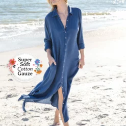 Natural Life Drew Gauze Shirt Dress - Blue