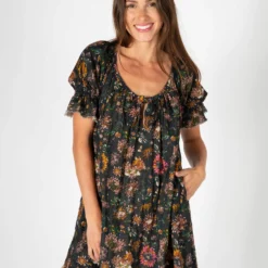Natural Life Sienna Cotton Gauze Mini Dress - Washed Black Floral -Natural Life Shop LHDRS1940 4 scaled